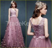 Real Photo Most Beautiful and Fashionable V Neck Appliqued and Petals Decoration Light Purple Evening Gowns