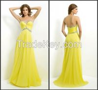 Beautiful Colorful Diamonded Yellow Chiffon Sweetheart Party Dress for Yong Girls