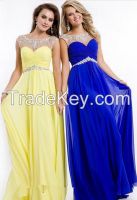 2015 New Arrival Hand Made Beading and Sequined Transparent Neck Chiffon Women Evening Gown