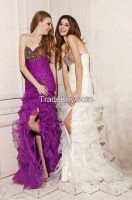 Hot Sale Colorful Diamonded Strapless Purple and White Organza Open Front Designer Party Dress Gown