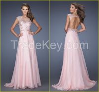 Elegant Charming Sexy Colorful Diamonded Back Hope Chiffon Pink and White Formal Evening Dress