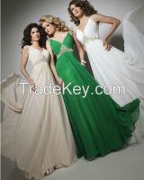 2015 Best Selling Sexy V Neck Appliqued and Beading Chiffon Green/White/Champagne Party Dress
