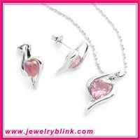 Sell Pink Heart Cz Pendant and Earring Set S1018