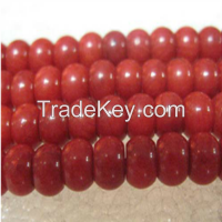 16" 6-7mm Red Abacus Shaped Natural Loose Coral Beads