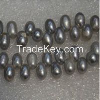 16" 8-9mm gray raindrop shaped loose pearls beads