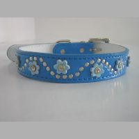 Leather Dog Collar with Colourful Flowers and Metal Nails