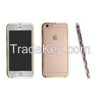 Sell Violet color check pattern metal frame with bling diamonds for iphone 5/5s/6/6plus CO-MTL-6008