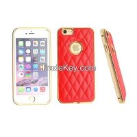 Sell Metal frame with pu leather insert back cover phone case for iphone 6/6plus CO-MIX-9016