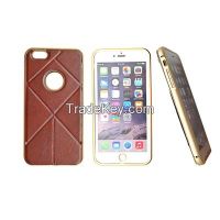 Sell Leisure Style Metal case with PU leather back cover stand phone case for iphone 6/6plus CO-MIX-9015