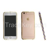 Violet color check pattern metal frame with bling diamonds for iphone 5/5s/6/6plus CO-MTL-6008
