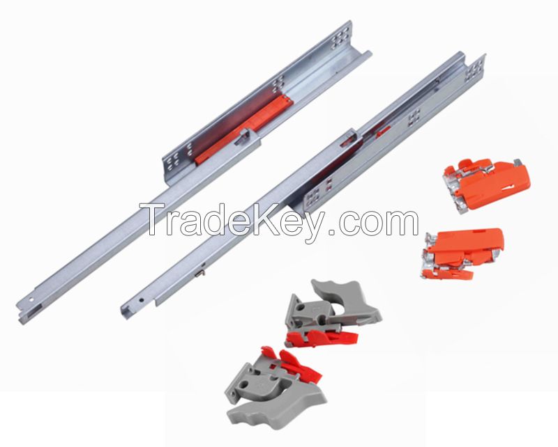 single extension undermount drawer slide with push open(with pin or clips)