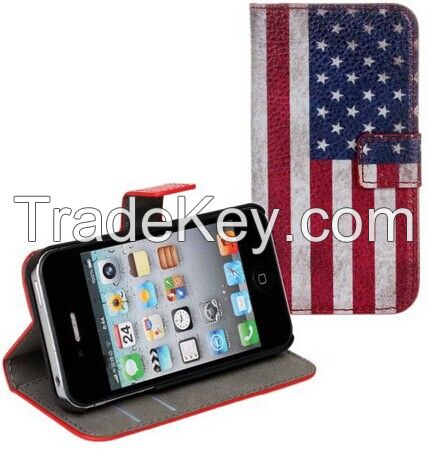 Vintage UK USA Flag Wallet Leather Case for iPhone 4 4S