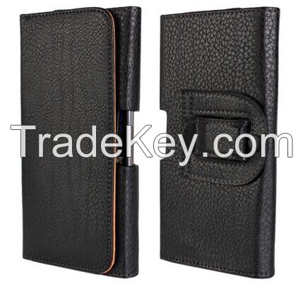 Full Grain Holster Pouch Leather Case for HTC One M8 with Belt Clip Black