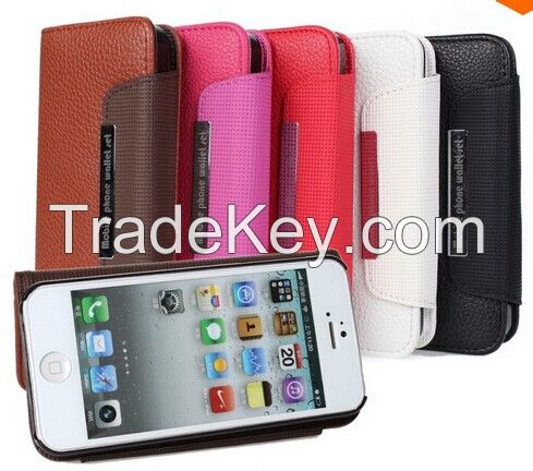 2 in 1 Detachable Full Grain Cards Wallet Leather Case for iPhone 4 4s with Lanyard