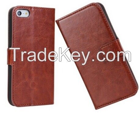 Retro Crazy Horse PU Leather Wallet Cover Case for iPhone 5 5S