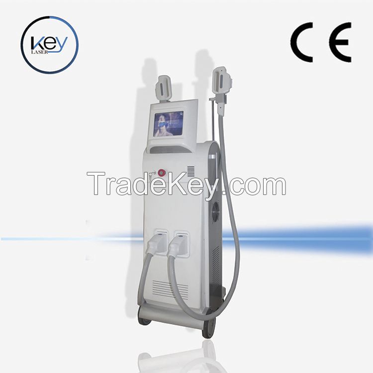 Portable two handle IPL SHR hair removal machine, skin rejuvenation machine