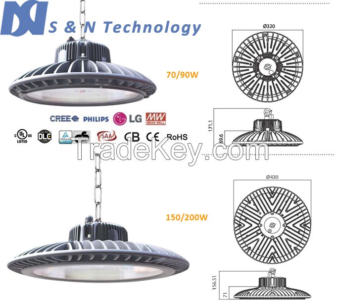 70/90/120/150/200w high bay light with philips 3030 leds and meanwell driver HLG