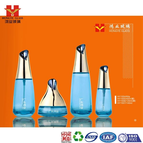 Luxury Packaging blue color empty cosmetic sets spray glass bottle with pump HY1554