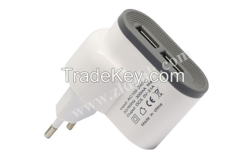 2.1A Spare USB Outlet Socket - EU Plug Dual USB Port Mains Charger