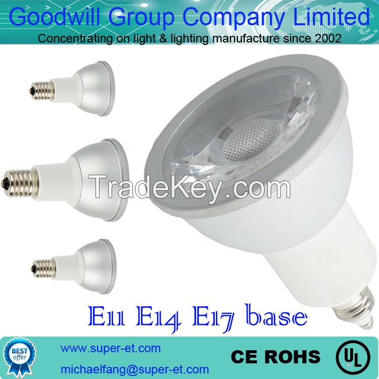 3w E11 E14 E17 2700K cob led spotlight made in China