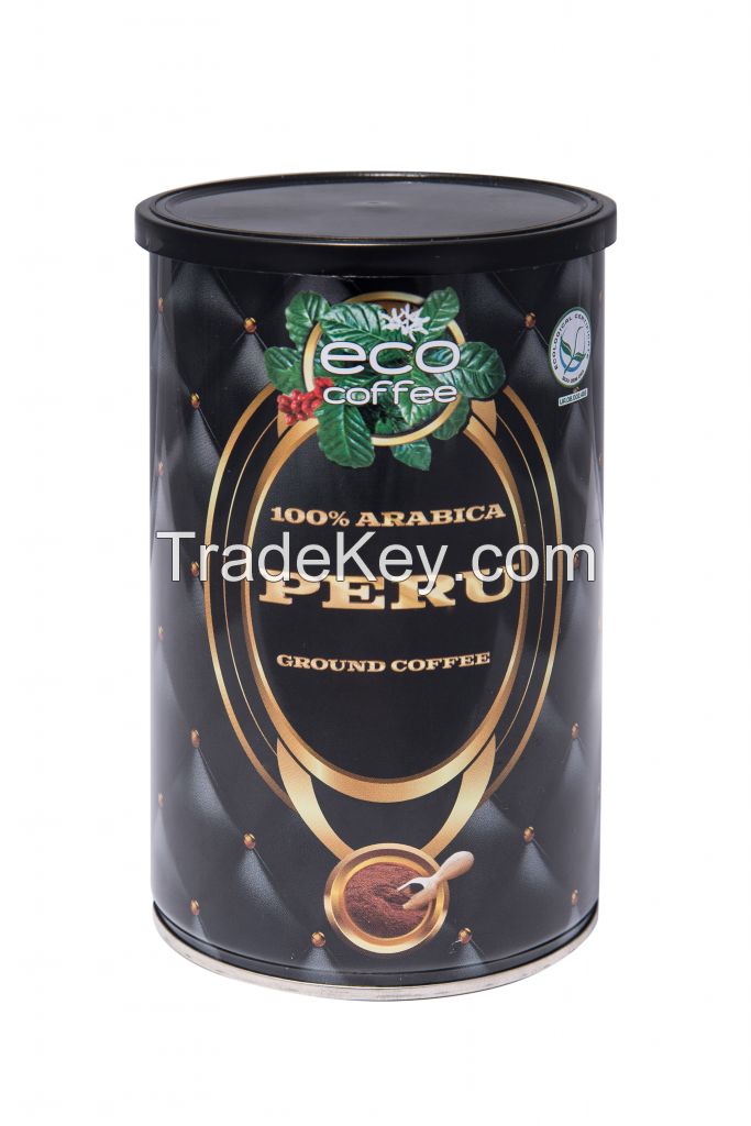 Ground coffee in tins