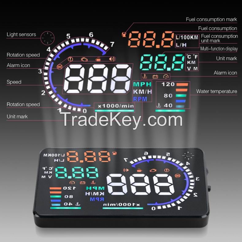 New 5.5 Inch A8 HUD Multi-color LED Car Head Up Display Car Universal Car HUD Display OBD II Universal