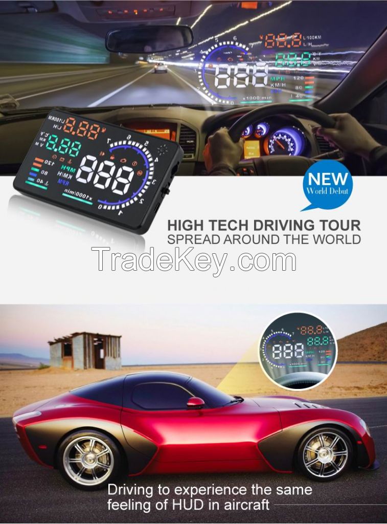 New 5.5 Inch A8 HUD Multi-color LED Car Head Up Display Car Universal Car HUD Display OBD II Universal 