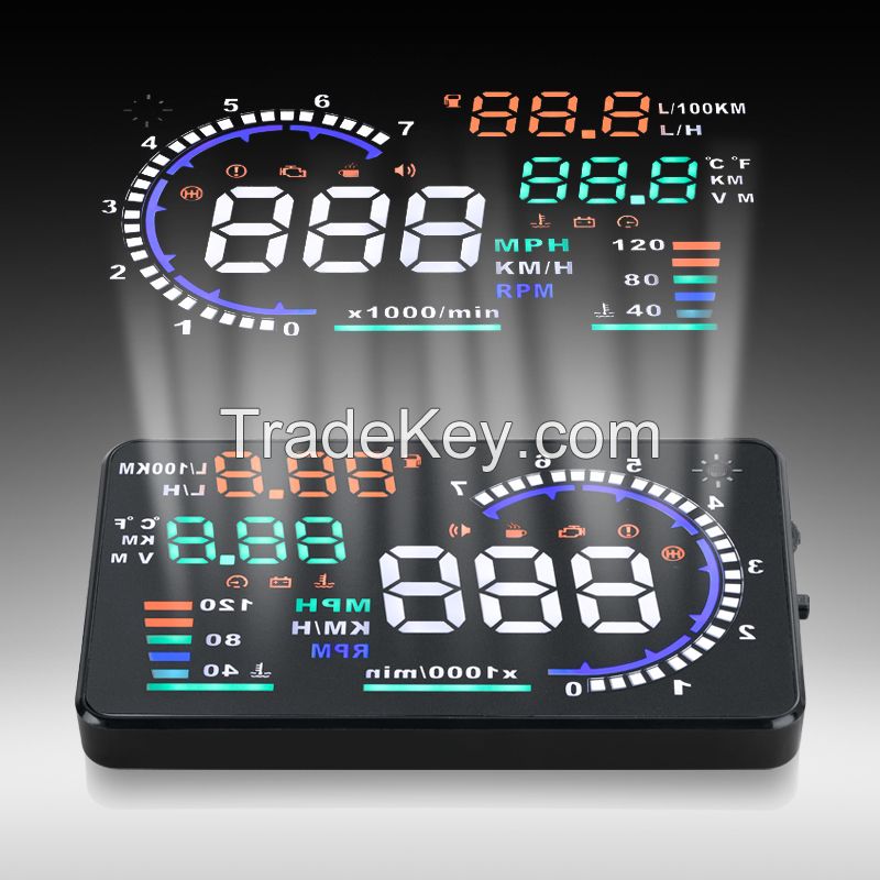 A8 5.5" LED LCD Car HUD Head Up Display OBD2 Interface Fuel Overspeed Speed Warning