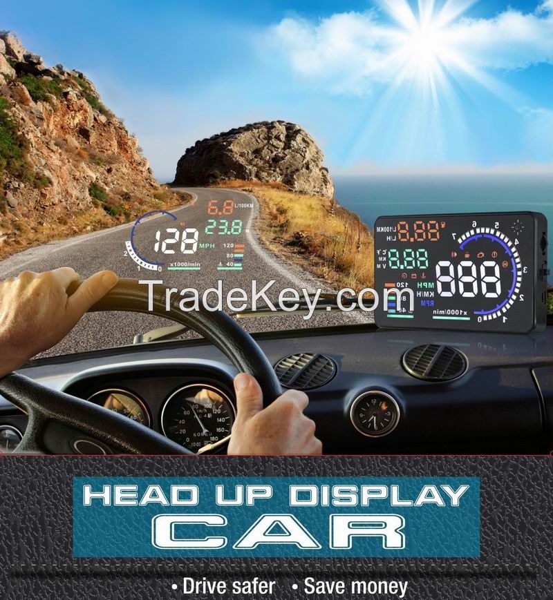2015 A8 5.5" LED LCD Car HUD Head Up Display OBD2 Interface Fuel Overspeed Speed Warning hud