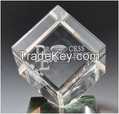Crystal block and cube with 3d laser for decoration and gift