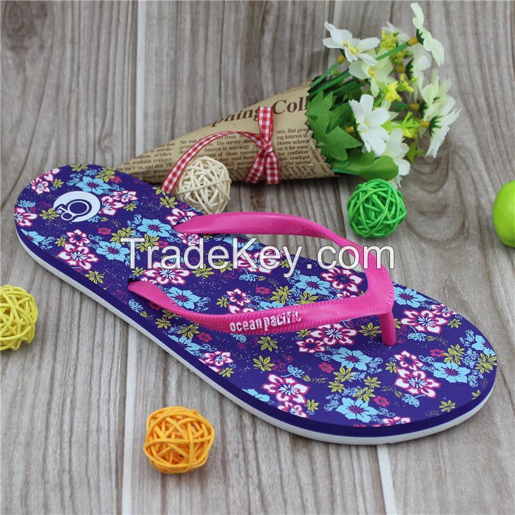 Colorful flower printing pvc flip flops with eva material