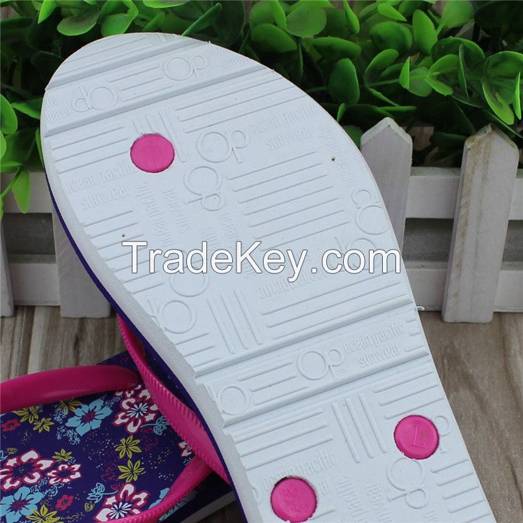 Colorful flower printing pvc flip flops with eva material