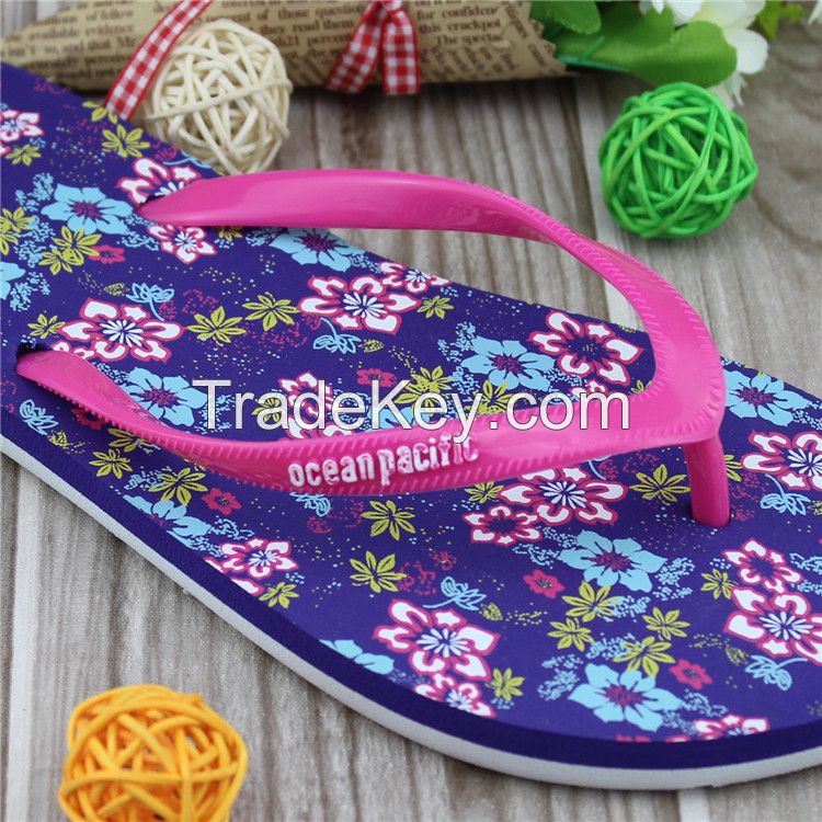 Colorful flower printing pvc flip flops with eva material