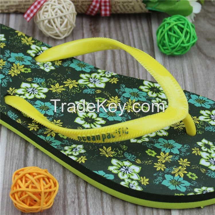 Silk printing insole women flip flops with eva material