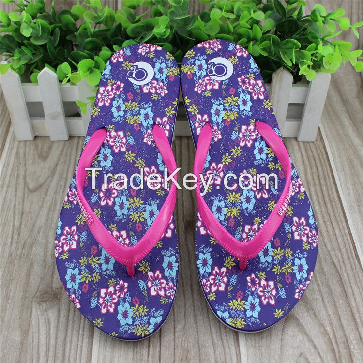 Colorful flower printing pvc flip flops with eva material