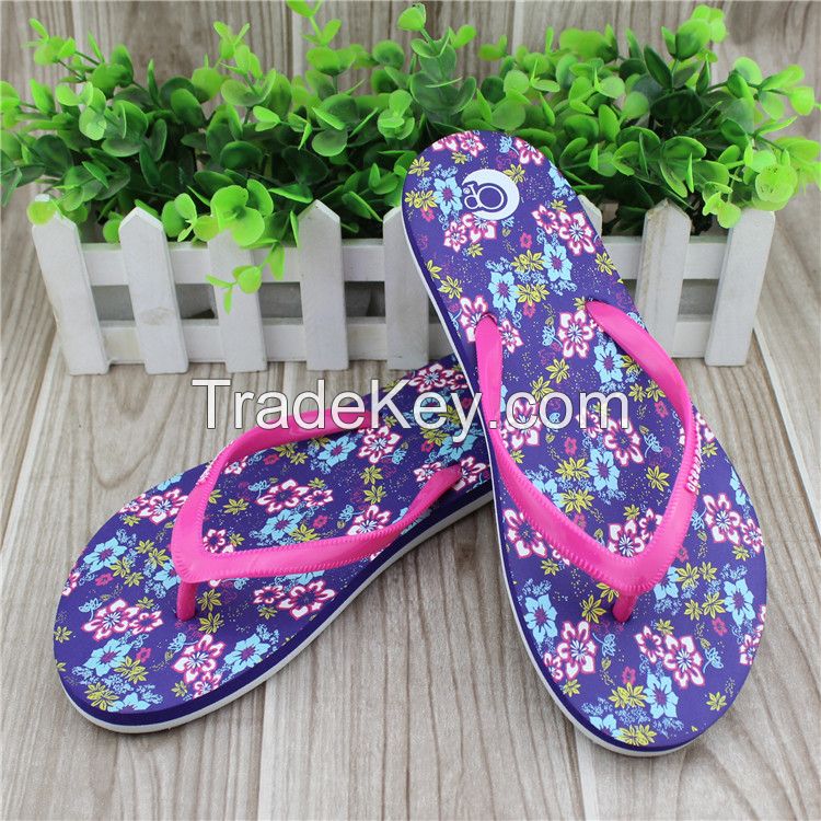 Colorful flower printing pvc flip flops with eva material