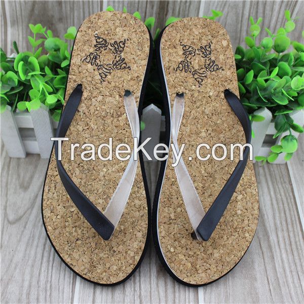 soft sole pvc strap cork sole flip flop for summer
