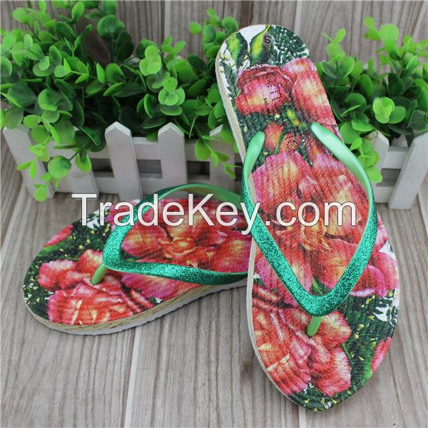 Girls style heat transfer printing emboss sole slippers