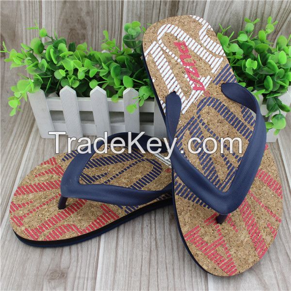 Men fashion design pvc strap beach flip flops with cork sole