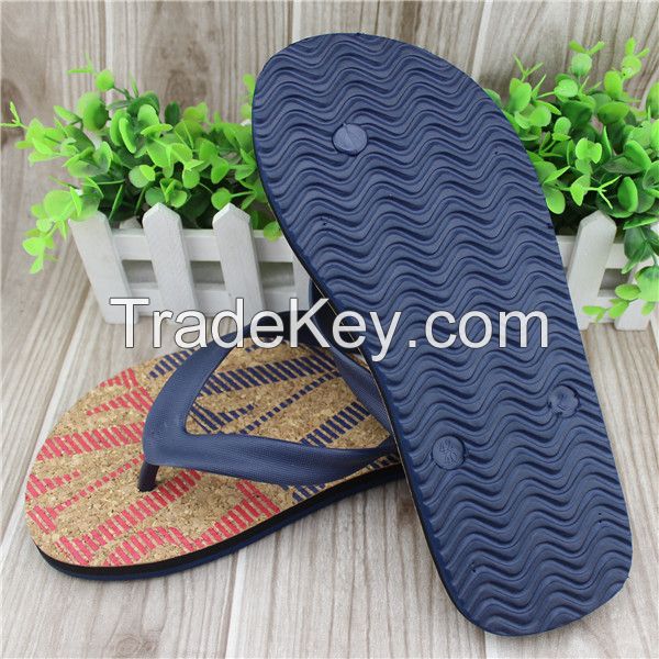 Men fashion design pvc strap beach flip flops with cork sole