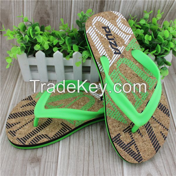 Men style pvc strap eva flip flops with cork sole