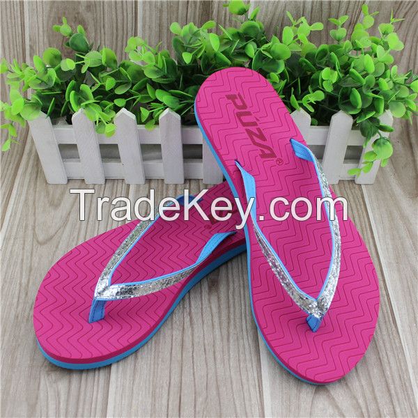Laser sole women style summer beach flip flop with rubber eva