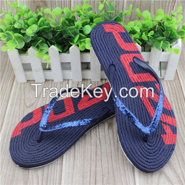 women style fashion glitter leather with pvc strp flip flops