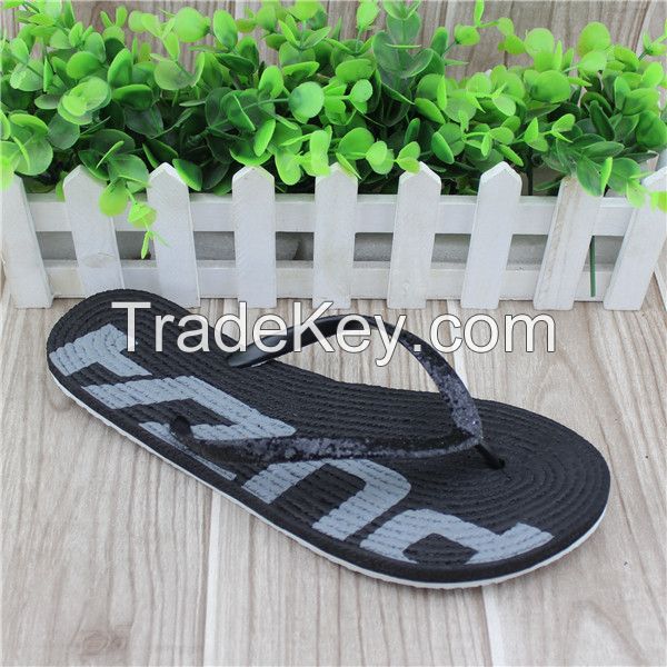 fashion glitter leather with pvc strap beach flip flops for girls