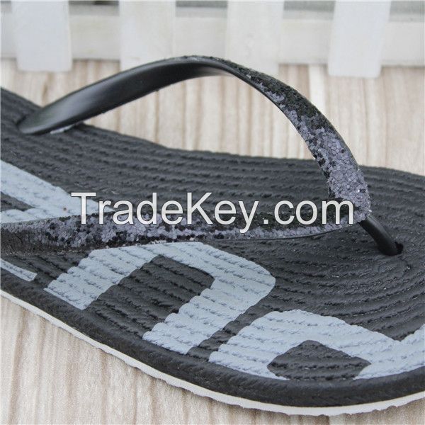 fashion glitter leather with pvc strap beach flip flops for girls