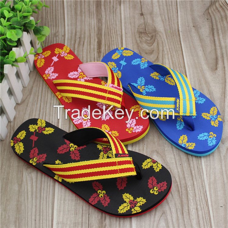 girls beach flip flop with flower printed on import eva girls slipper from china
