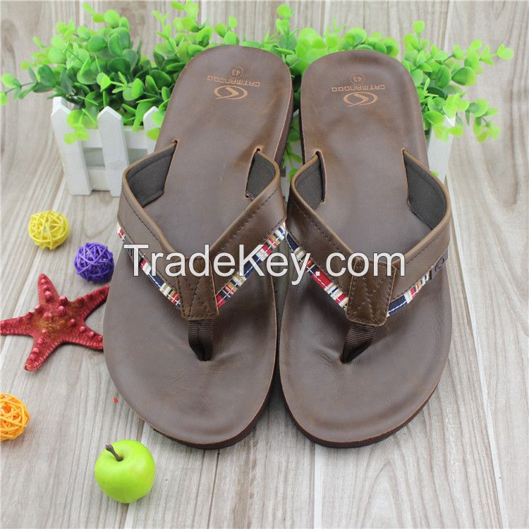 High luxury men fashion pu leather slippers