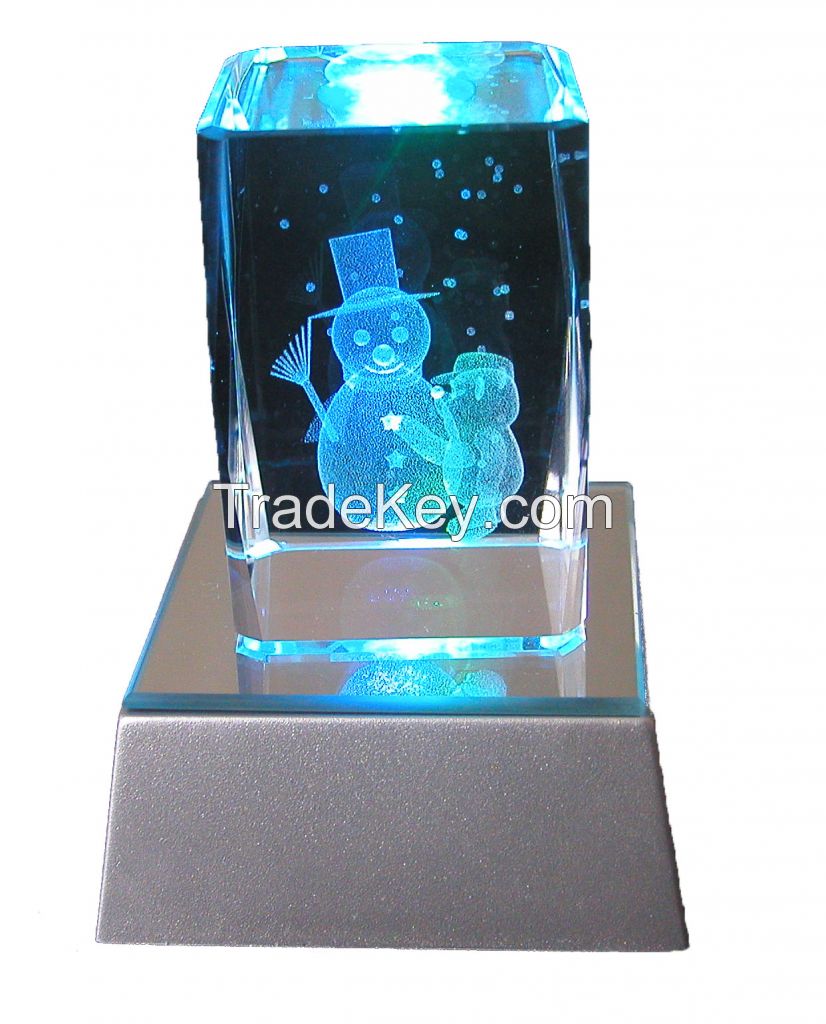 3d Laser Etched Christmas Crystal With Led Base