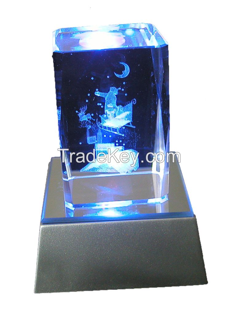 3d Laser Christma Crystal With Led Base