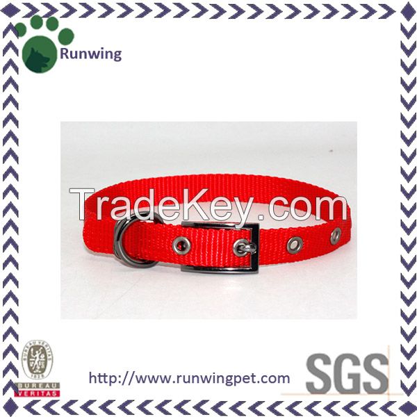 Customized Plain Red Nylon With Gumetal Buckle Dog Collar